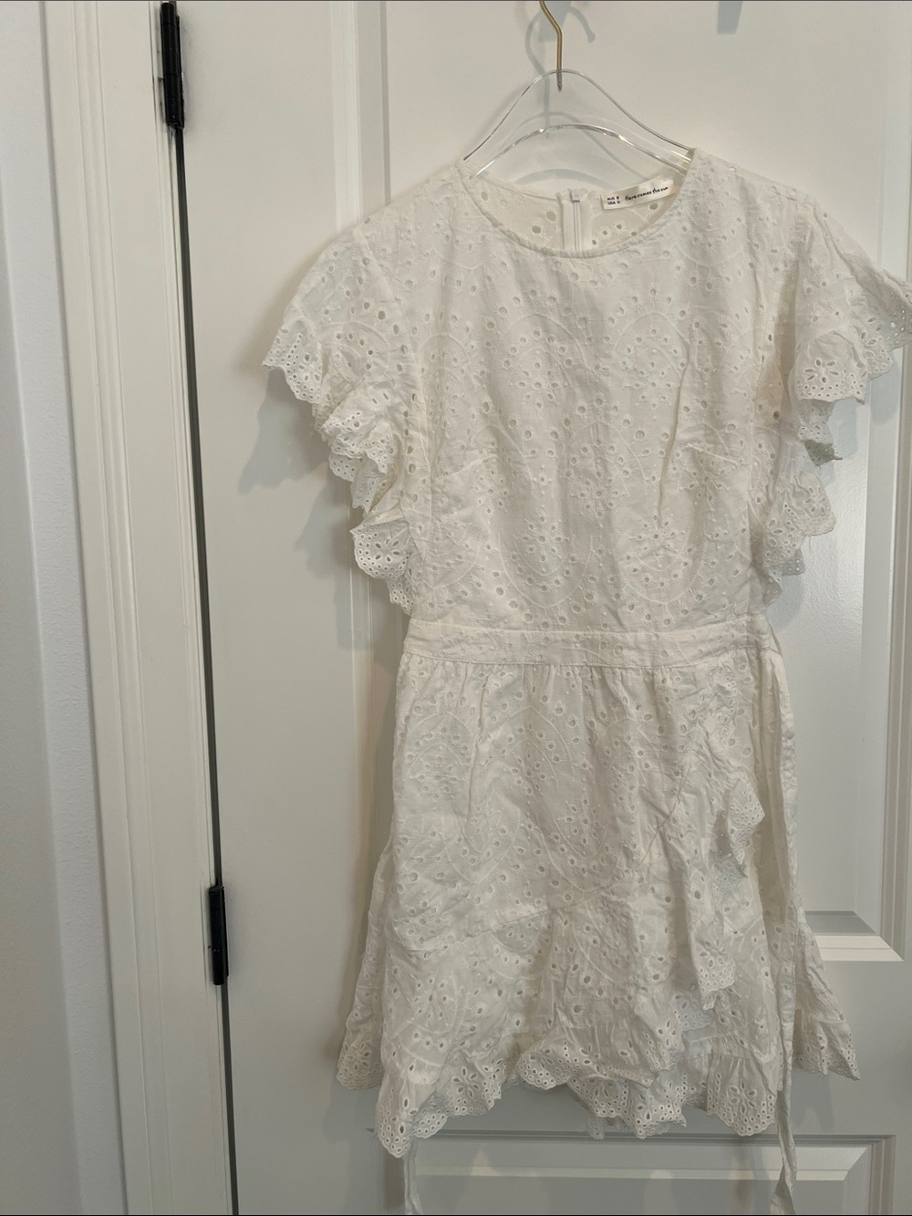 White Eyelet Midi Dress with Ruffle Sleeves